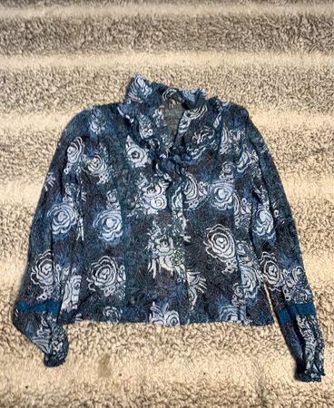 Mango Floral Print Ruffle Blouse