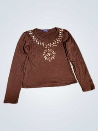 L.A.M.B. Embellished V-Neck Long Sleeve Blouse