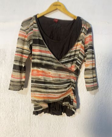 Oisen Striped Wrap Blouse