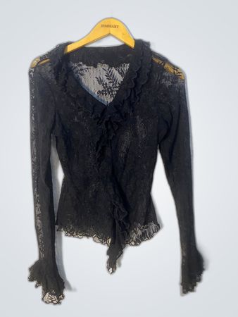 Black Lace Ruffle Blouse