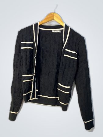 Black Knit Cardigan with White Trim