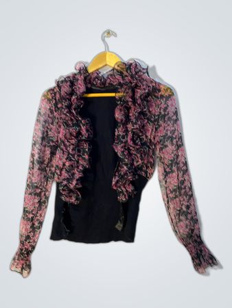 Floral Print Ruffle Sleeve Blouse