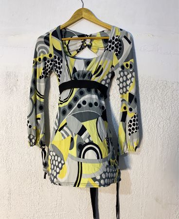 Abstract Geometric Print Long Sleeve Mini Dress