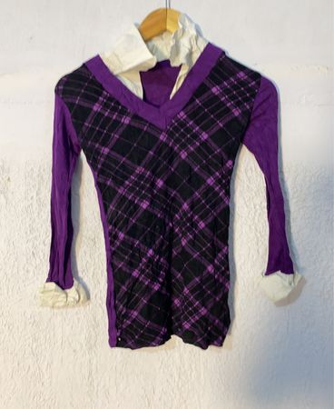 Unbranded Purple and Black Plaid V-Neck Knit Sweater