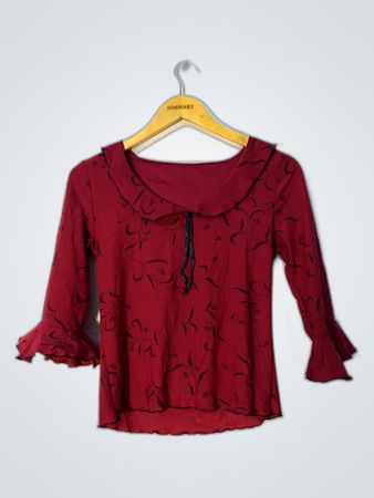 Unbranded Maroon Ruffle Sleeve Blouse