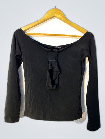 Annoié Black Off-Shoulder Long Sleeve Top