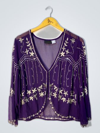 BPC Selection Purple Beaded Sheer Blouse