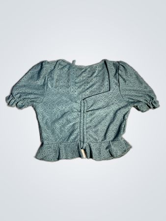 Teal Eyelet Ruffle Blouse