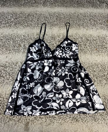 Unbranded Black and White Floral Printed Satin Camisole