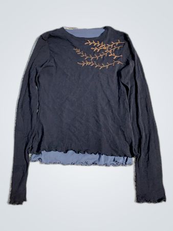 Black Long-Sleeve Top with Gold Accents