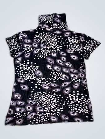 Black Spotted Short Sleeve Turtleneck Top