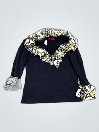 OCCO Black Animal Print Ruffled Top