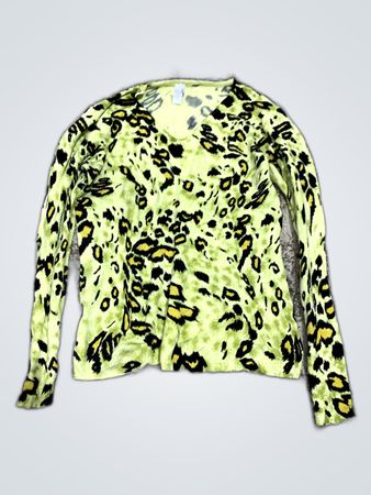 Lime Green Leopard Print Long Sleeve Knit Top