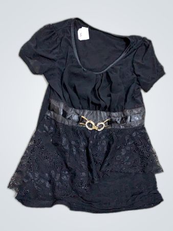 Unbranded Black Puffed Sleeve Blouse with Lace Peplum