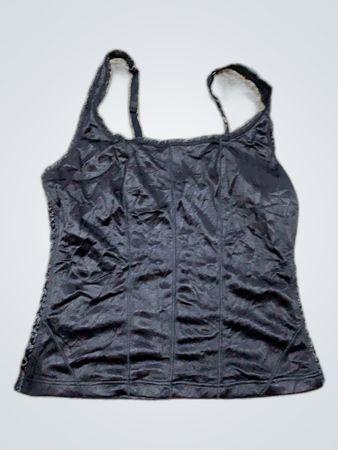 Black Lace Trim Satin Camisole Top