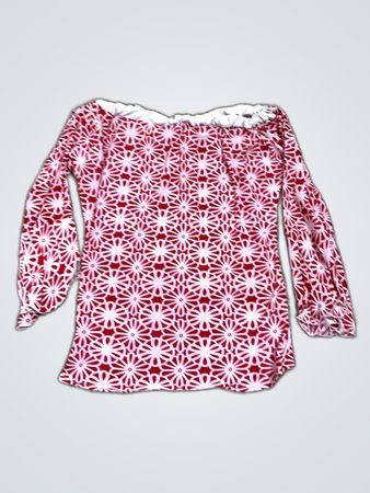 Blouse with White Flowers on Red Background