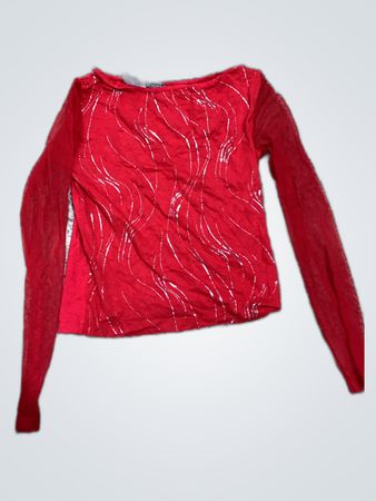 Angel Red Printed Mesh Sleeve Blouse