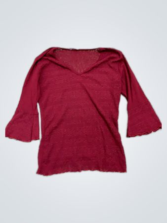 Red Lace Bell Sleeve Blouse