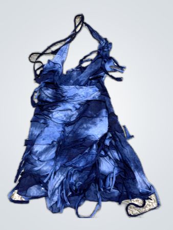 Unbranded Blue Tie-Dye Fringe Slip Dress