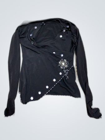 Black Embellished Wrap Blouse
