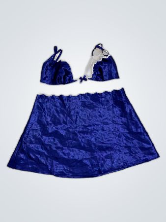 Blue Satin Lace Slip Dress