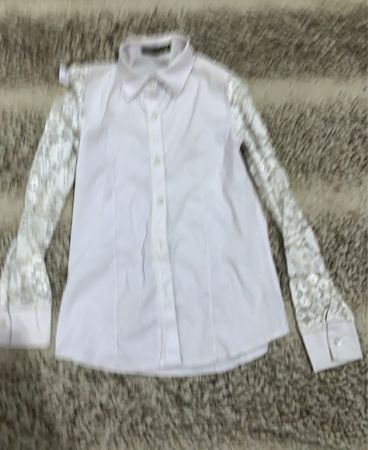 White Long Sleeve Blouse with Lace Sleeves