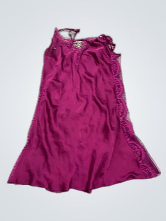 Purple Satin Lace Trim Slip Dress