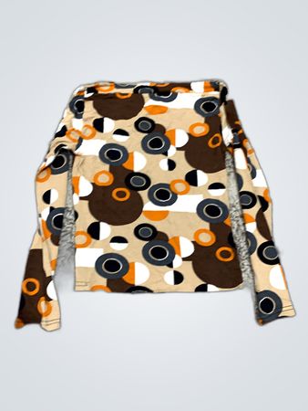 Long-sleeved shirt with brown, orange, and black pattern