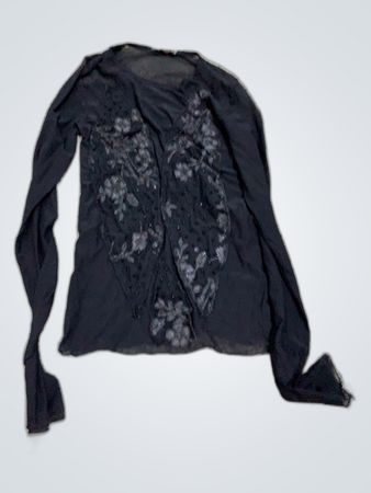 Black Sheer Embroidered Long Sleeve Blouse