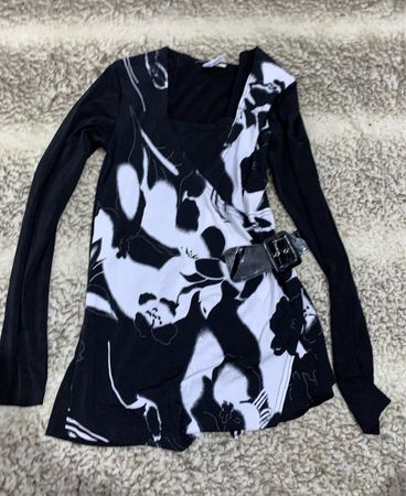 Printed Long Sleeve Wrap Blouse