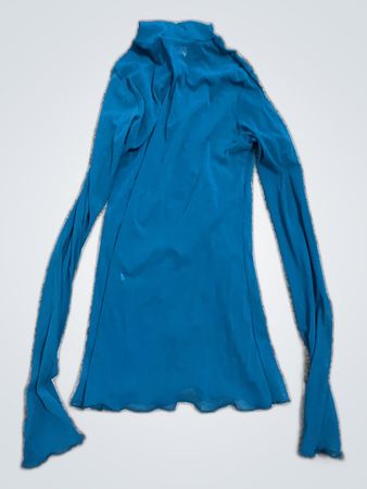 Unbranded Teal Sheer Long Sleeve Turtleneck Blouse