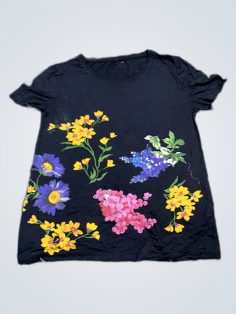 Zara Black Floral Print T-Shirt