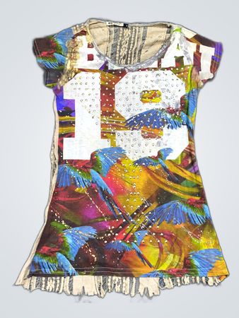 Unbranded Multicolor Parrot Print Rhinestone Embellished Top