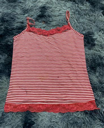 Unbranded Red Striped Lace Trim Camisole