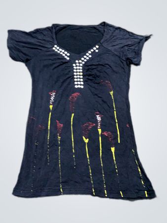 Unbranded Black Floral Printed V-Neck T-Shirt
