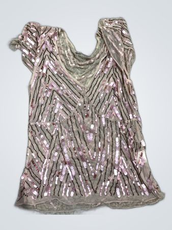Pink Sequined V-Neck Blouse