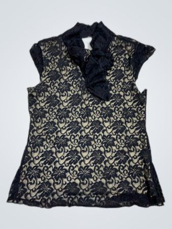 Black Lace Ruffled Blouse