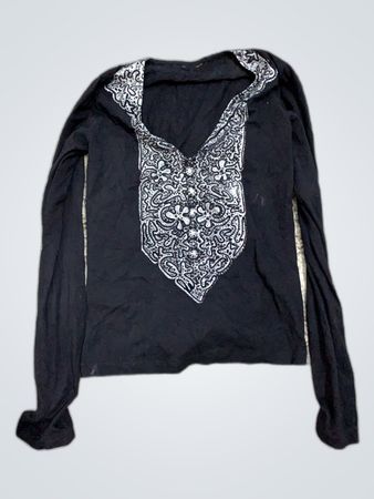 Black Long Sleeve Embroidered Blouse