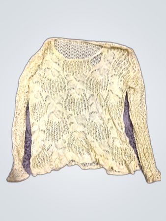 Unbranded Cream Long-Sleeve Sheer Knit Blouse