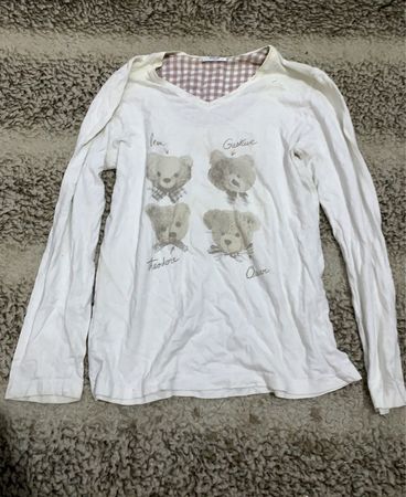 Long Sleeve White Shirt with Bear Graphic