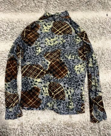 Long-Sleeve Top with Plaid and Leopard Print