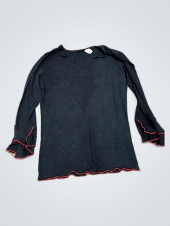 Black Long Sleeve Blouse with Red Trim