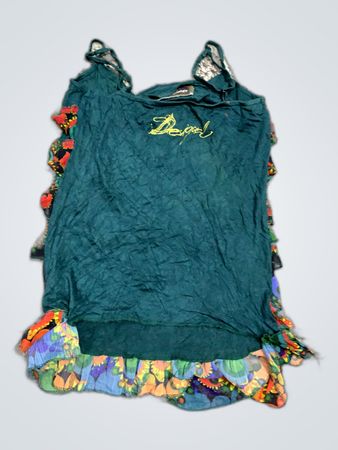 Desigual Teal Ruffled Tank Top
