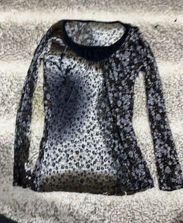 Sheer Leopard Print Long Sleeve Blouse