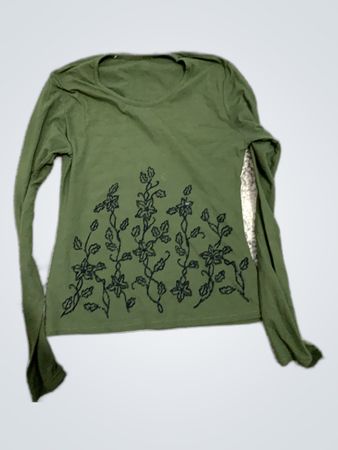Green Long Sleeve Shirt with Floral Design