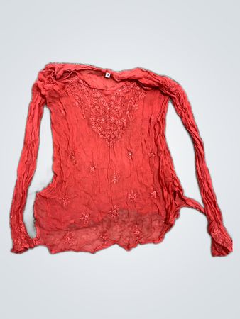 Unbranded Red Embroidered Sheer Blouse