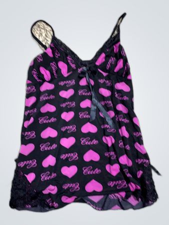 Black and Pink Heart Pattern Chemise