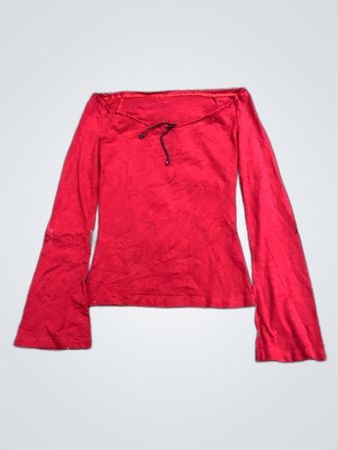 Red Off-Shoulder Long Sleeve Blouse