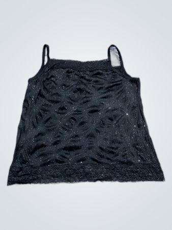 Black Sparkly Lace Trim Camisole Top