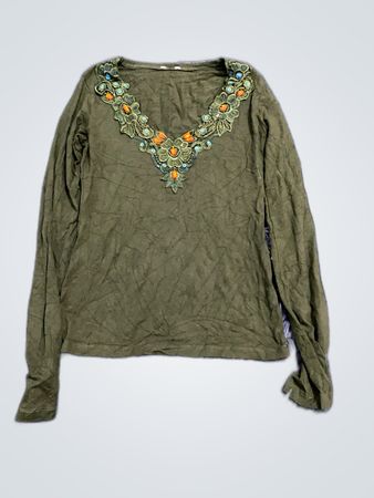M&S Green Embroidered Long Sleeve Blouse